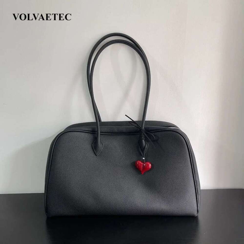 Designer Bag VOAETEC First Layer Cowhide Lychee Pattern Shoulder Armpit Leather Women's Simple Boston Bowg Pillow Bag Women