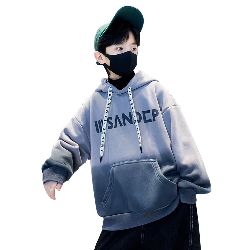 Ddmyshoesvip Boys Stylish Hooded Casual Hoodie Spring Autumn New Fashion Gradient Letter Loose And Versatile Top Long Sleeved
