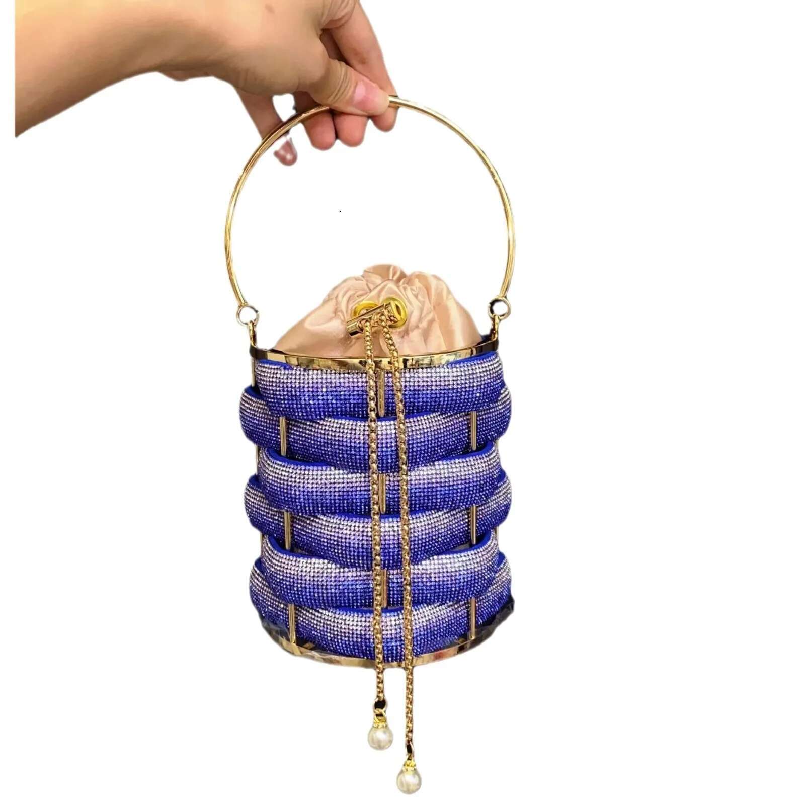 Sparkg Metal Woven Handbag Basket Birdcage Party Bucket Handheld Crossbody Small Bag Fashionable Handmade Weaving