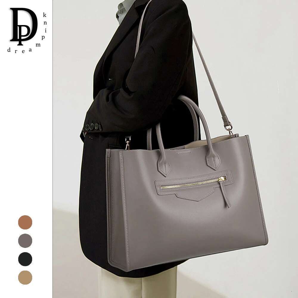 2023 Women Elegant Cow Leather Business Lady Portfolio Handbag Fashion A4 Large Capacity Female Designer Shoulder Bag