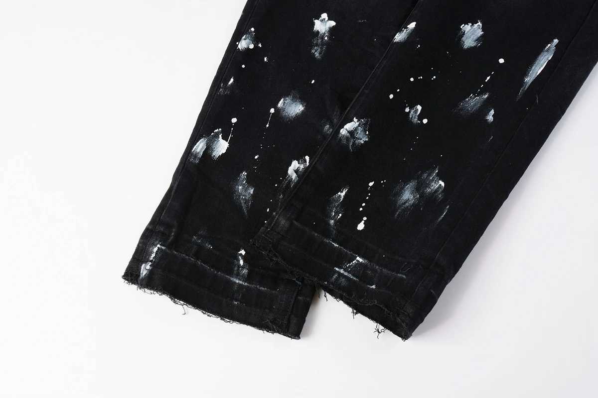 American mens high street black paint old 9002 pants jeans W250412