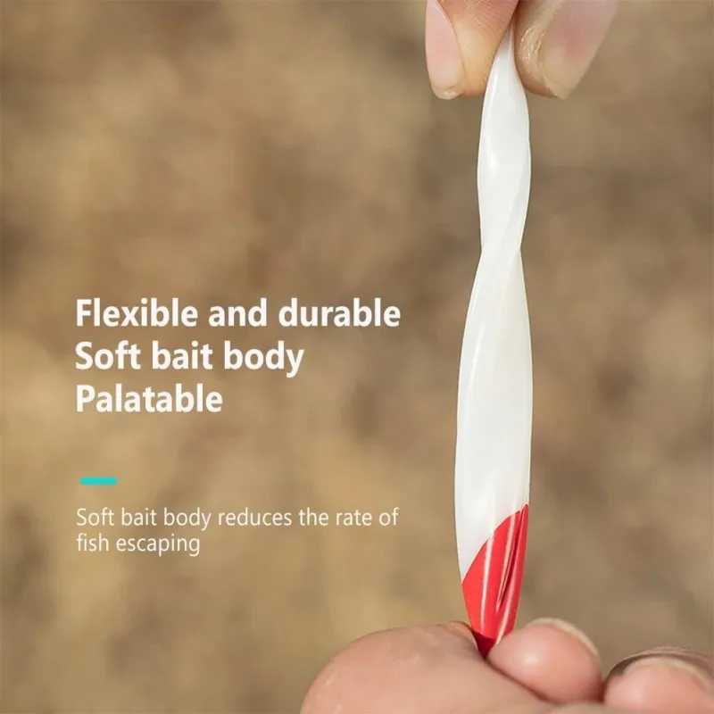 Soft Fishing Lures Simulation Paddle Tail Plastic Baits Artificial Worm Swimbait Red Head White Body T Tail Bait for Bass Trout Z250411