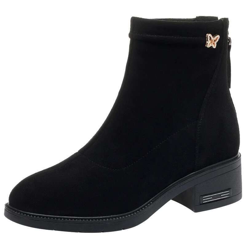 2025 New Women's Low Heel Comfortable Plush Suede Short Zipper Warm Designer Fashion Snow Boots