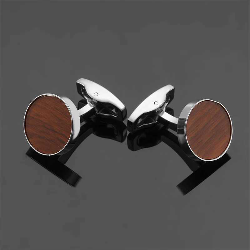 Luxury Mens French Shirt Cufflinks Blue Black Round Shell Fiber Redwood Crystal Cufflinks Button Set Accessories Jewelry WholesaleT250412