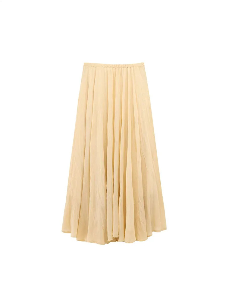 Women Summer MIDI Pleated Skirts 2025 Fashion Solid Loose Elastic waist Female Elegant Street Skirt Clothing 250407