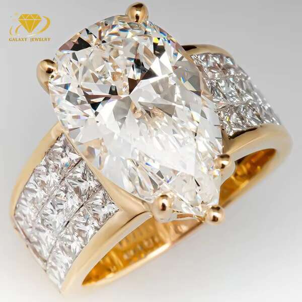 Custom Gorgeous Pear Cut 9.0ct Moissanite Diamond/Lab Grown Diamond Silver 10k 14k 18k Gold Ring Wedding Engagement Ring for Men