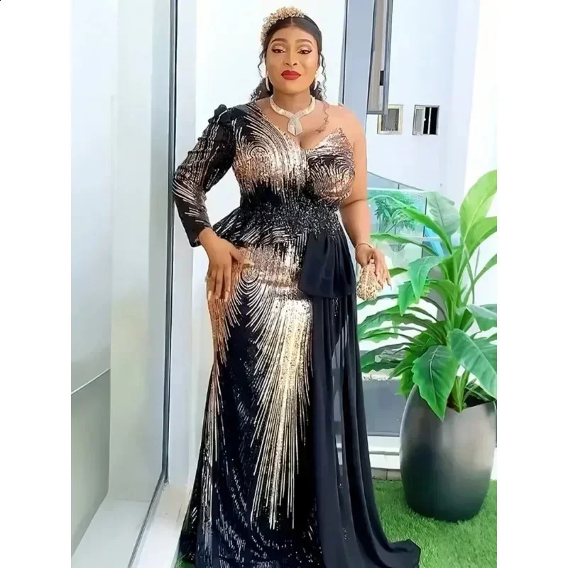 In elegant womens clothing will participate in wedding parties summer and autumn African Vneck long sleeved evening dresses 250411
