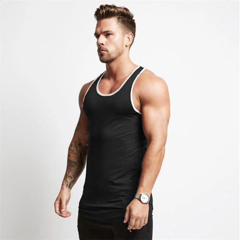 gym clothing cotton fitness striped vest mens single sleeve sports sleeveless solid muscle underwear 250407