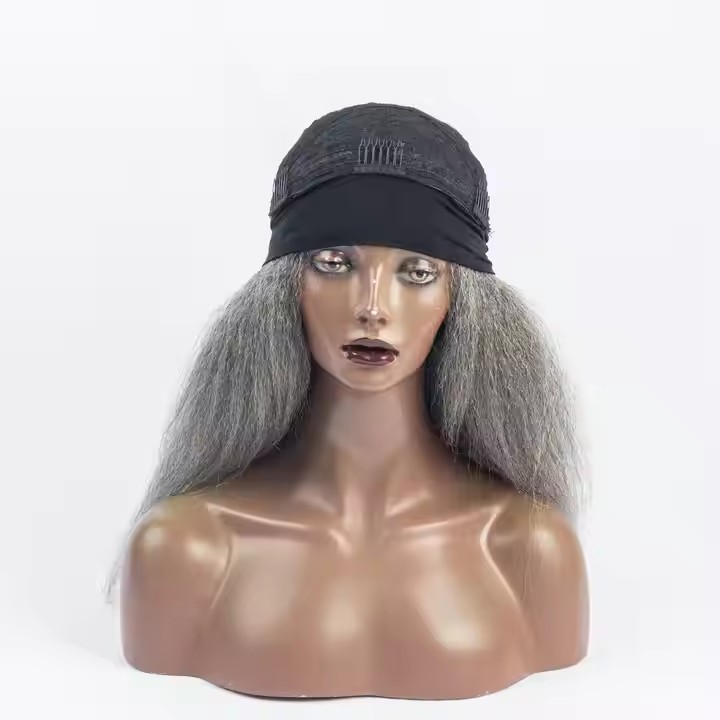 Grey Kinky Straight Headband gray Hair head band Wigs for Black Women 12A Salt and Pepper Human Hair Wig