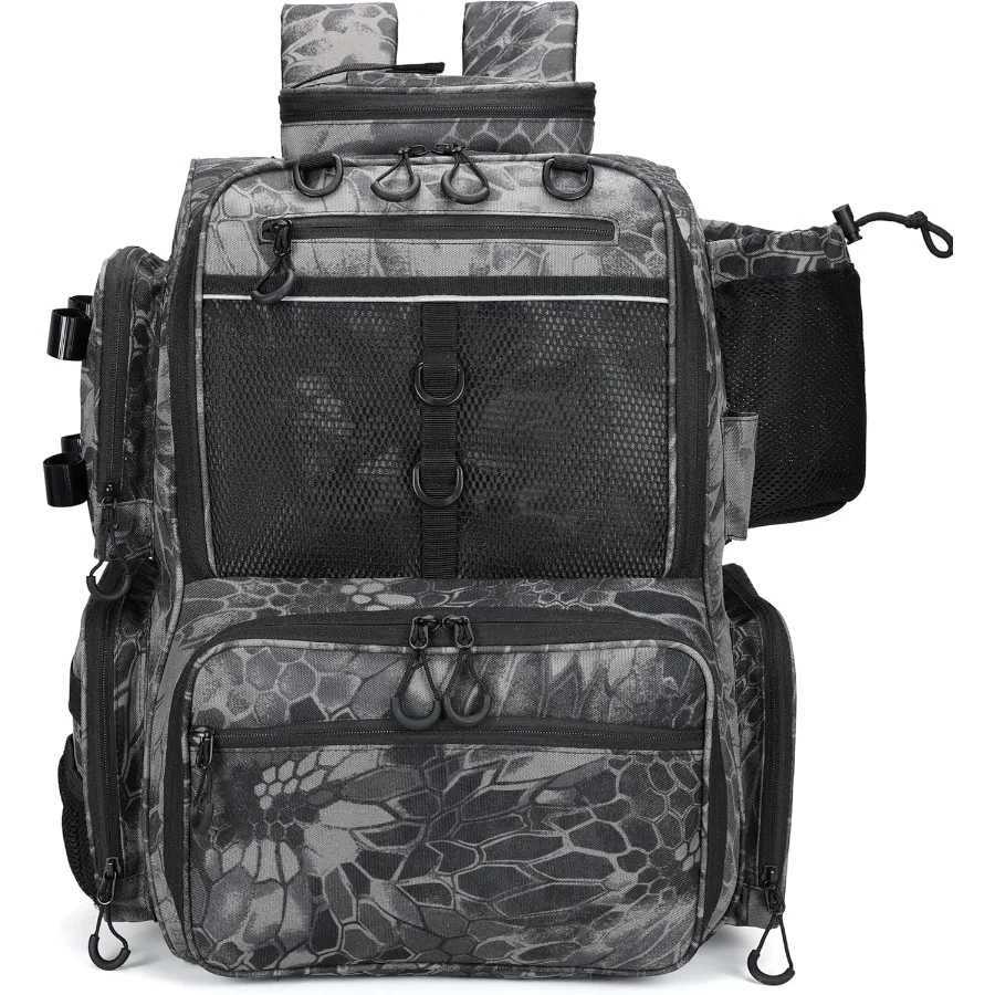 Rabjen Fishing Tackle Backpack with Rod Holders Bottle Holder Storage Bag Store Fishing Gear Z250411