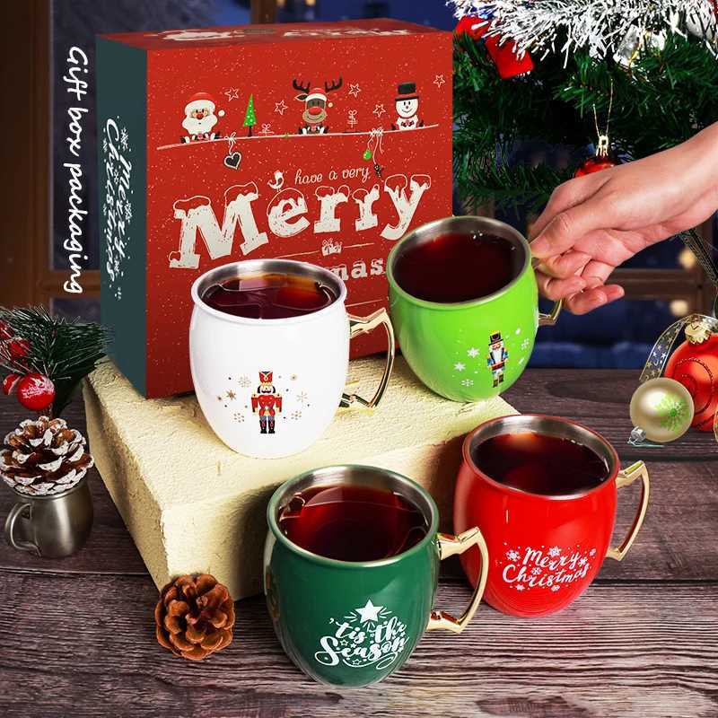 Christmas Christmas Stainless Steel Hot Red Wine Glass Red Green Snowflake Festival Mugs Metal Beer Mugs Party Xmas Family Christmas Gifts Y251112