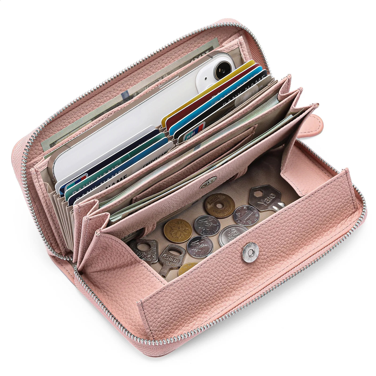 Zency genuine leather womens wallet long multi card position large capacity coin wallet bag womens clutch bag Rfid 250411