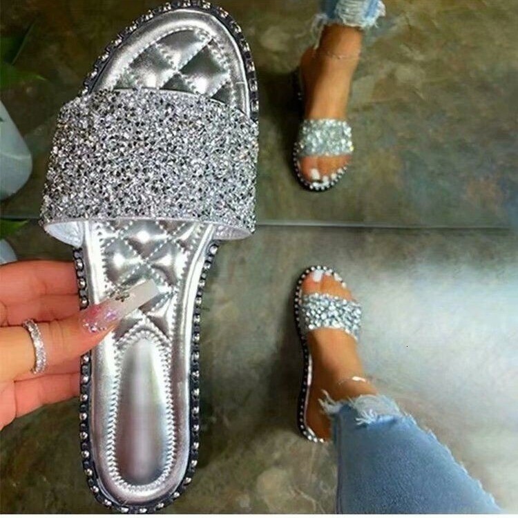 Designer Fashion Trend Women's Flat Bottomed Sparkling Casual Versatile Slippers