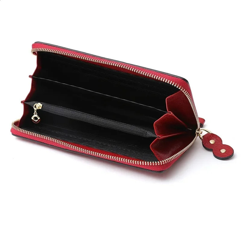Big leather wallet bag long lucky real cow leather wallet womens one layer cow hidden card clip phone clutch 250411