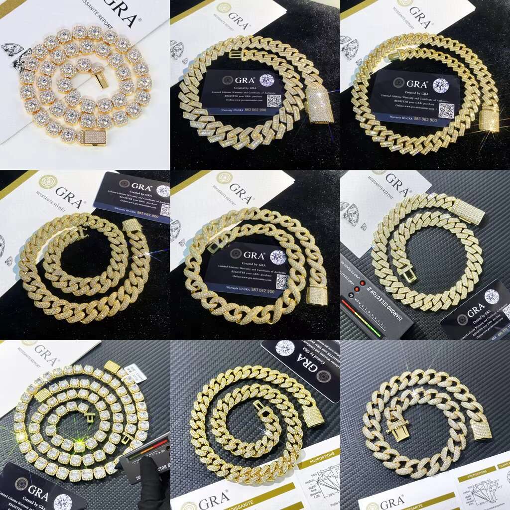Iced Moissanite Cuban Chain with VVS D Pass Diamond Test 925 Sterling Silver GRA VVS Diamond 15mm Miami Moissanite Necklace