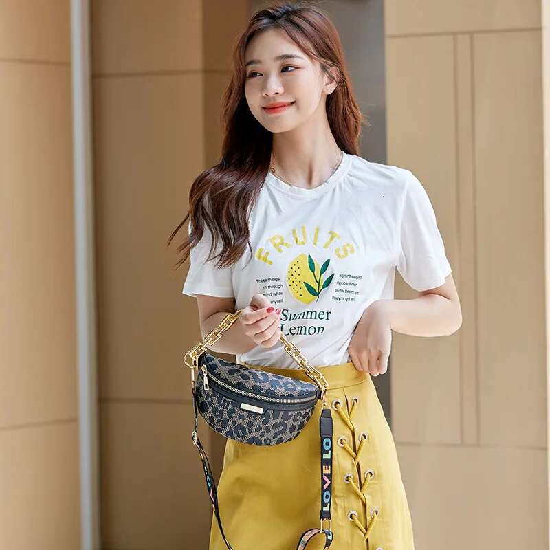 Simple chest leopard hoop print, belt bag, metal chain shoulder women handbags ladies hand bags crossbody bag