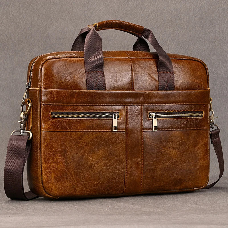 Luufan Genuine Leather Mens Business Handbag 15 Laptop Briefcase Bag Male A4 Document Shoulder Message Computer Bag Work Tote 250407