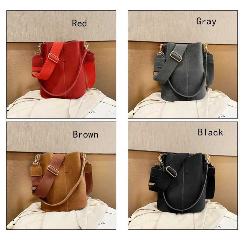 Vintage bucket bag womens Nubuck leather shoulder bag large capacity cross body bag 2021 Fi womens handbagXJ250412