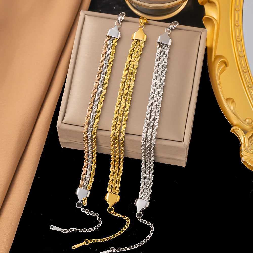 316L Stainless Steel New Fashion Fine Jewelry Minimalism 3-Layers 3 Colors Bead String Charm Chain Bracelets For WomenC250411
