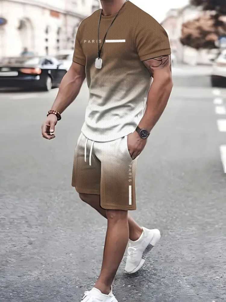 Summer simple letter printing mens staff collar short sleeved shirt and shorts Harajuku street fashion mens suit daily casual ComforterXJ250412