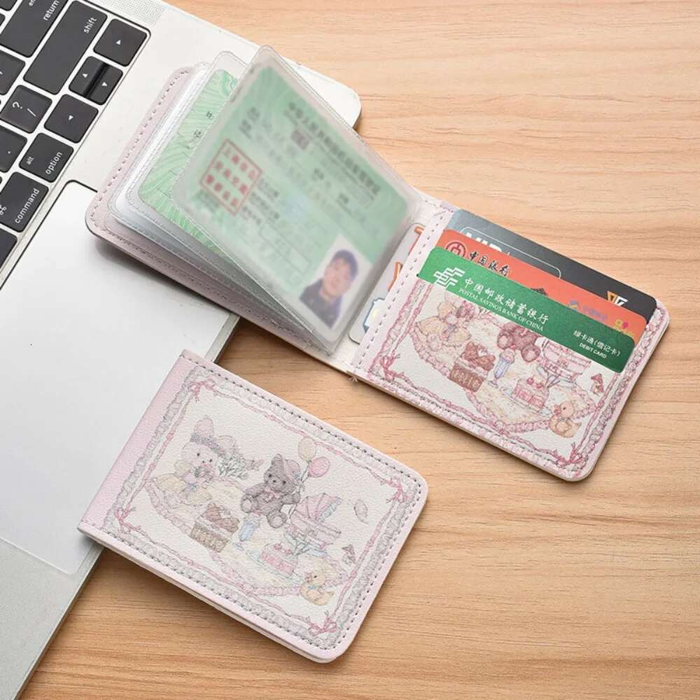 Cute Rabbit Bear Print Holder Short Wallet for Women RFID Bank Card Driver's License Case Stylish PU Coin Purse Cardholder ddmythur