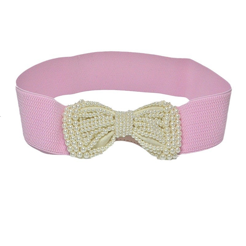 Elastic Fashionable Waistband Versatile Women's Wide Pearl Big Bow Accessories Belt