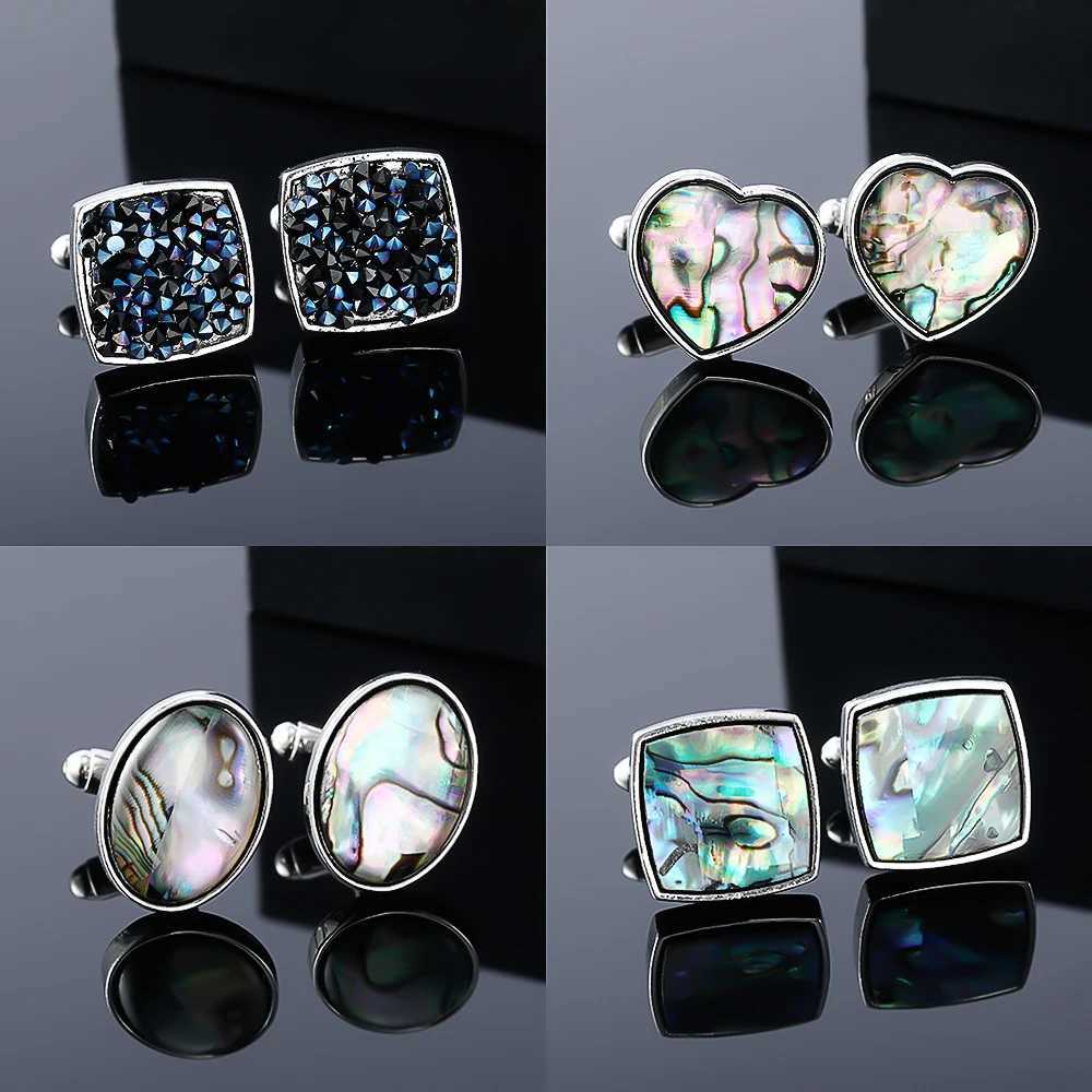 French shirt colored shell stone cufflinks mens square oval heart-shaped set cufflinks dustproof formal jewelry accessoriesT250412