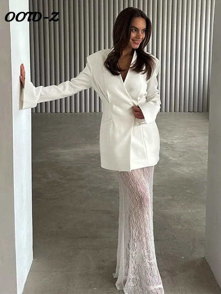 Elegant Women Blazer Lace Skirts Suits Long Sleeve V-Neck Visible Skirt Lady Suit 2025 Spring Summer Fashion 2 Piece Set Women 250411