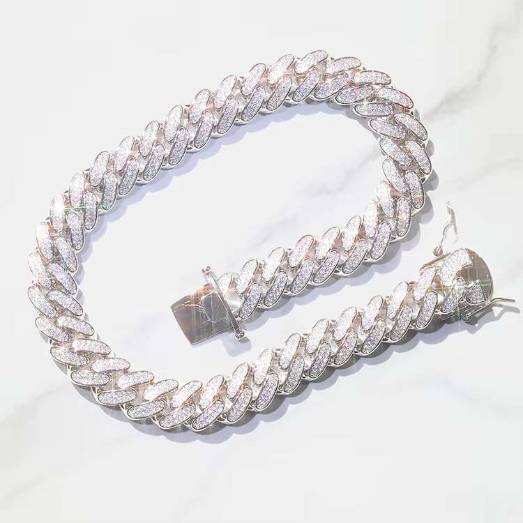 Real Silver S925 Vvs Moissanite 2Rows Cuban Chain Bracelet Necklace for Rope Mens