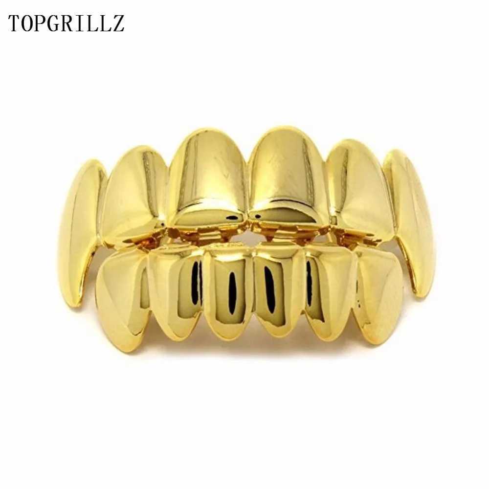 TOPGRILLZ New Color Rose Gold Plated Hip Hop Teeth Grill Hat Top and Bottom Grill Set Christmas Party Vampire Teeth Grill W250412