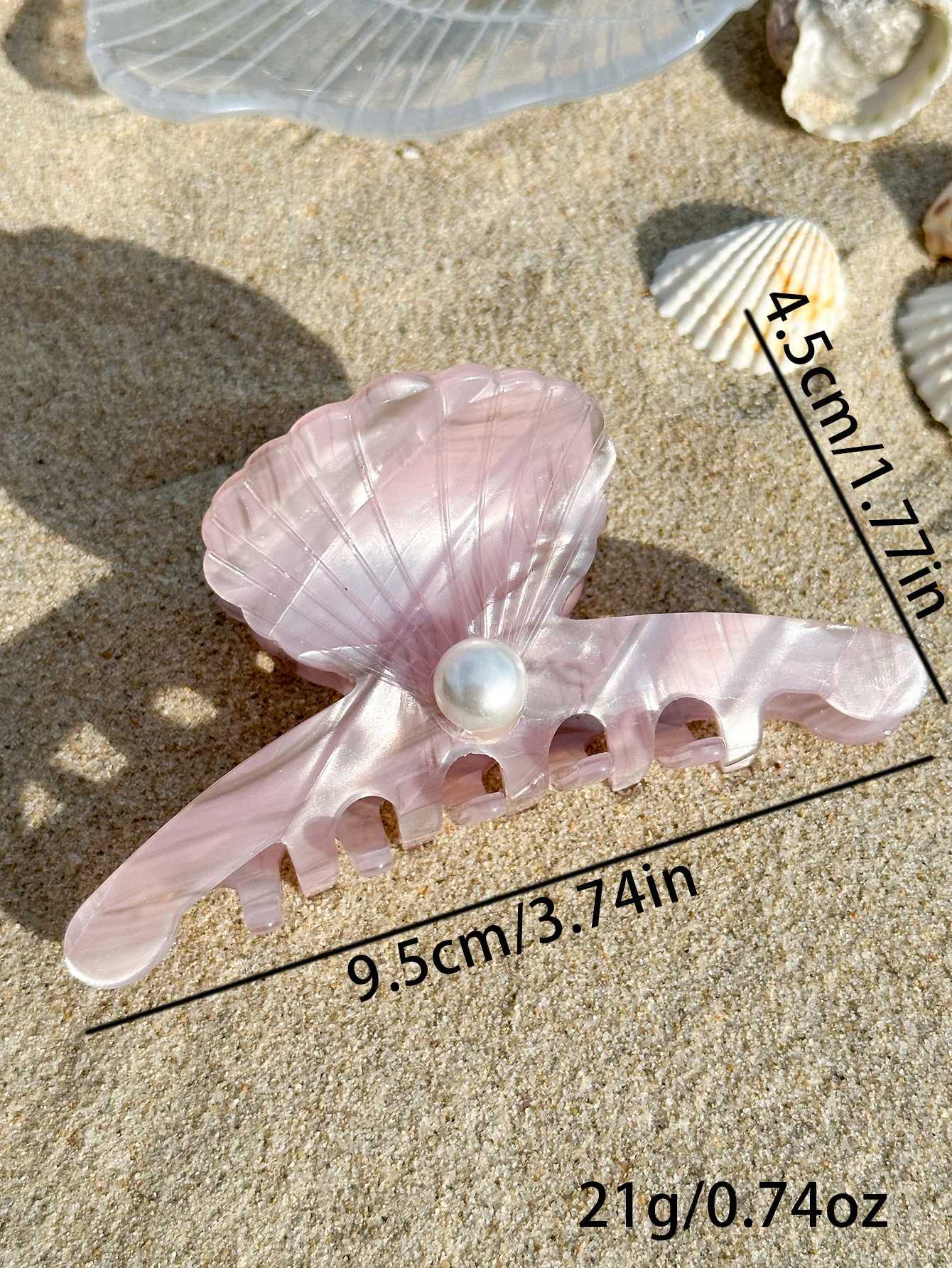 Elegant shell shaped acetic acid hair clip light purple medium-sized hair clip set with large pearls striped Pat Y2504012