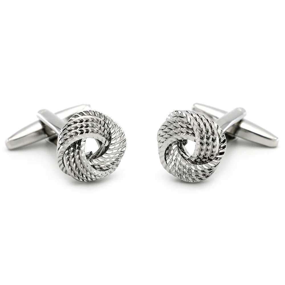 Hot selling mens cufflinks with metal knot design high-quality brass material silver cufflinks wholesale and retailT250412