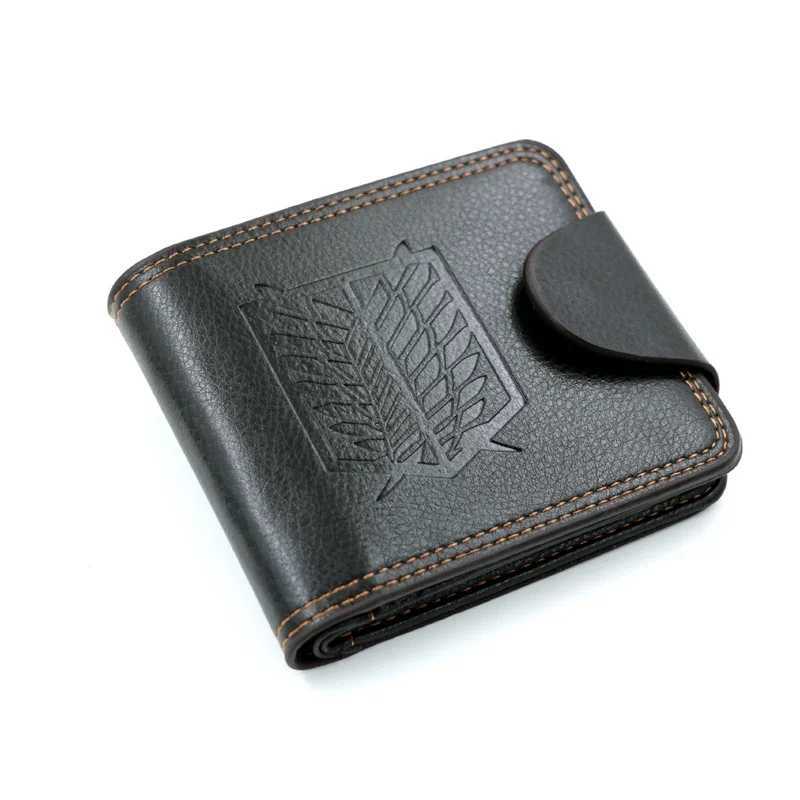 Mens wallet brown short folding PU leather button wallet with zipper pocket Z250411
