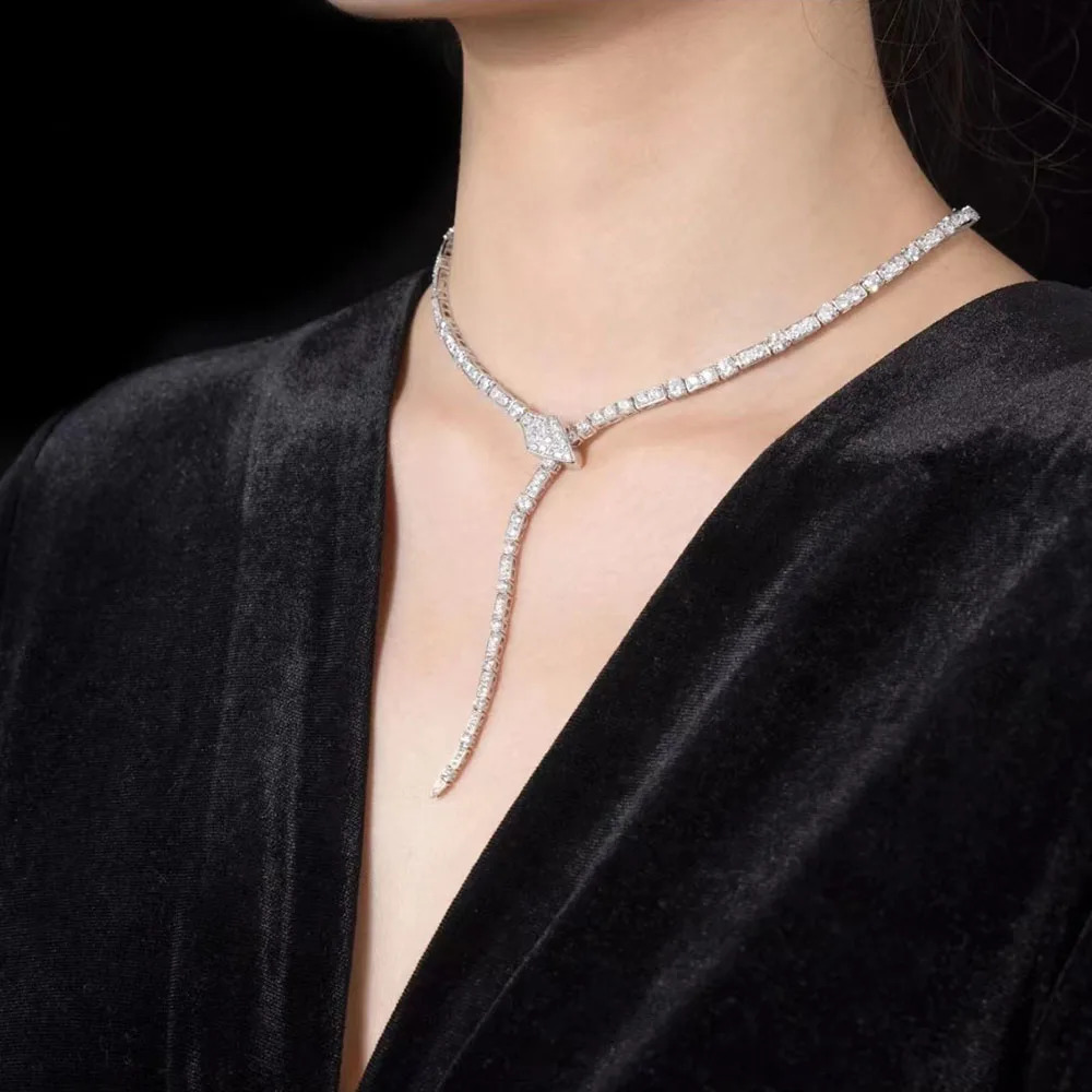 silver 5mm white cubic zirconia necklace for women 50cm vintage snack shaped necklace wedding jewelry 250409