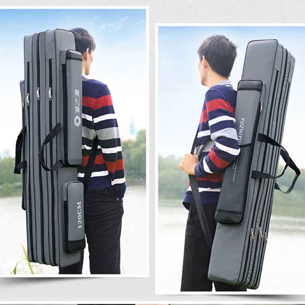 Waterproof Fishing Rod 2/3 Layer Thick Oxford Fishing Bags 120cm Fishing Pole Tools Storage Bag Large Capacity Pesca Bag XA185G Z250411