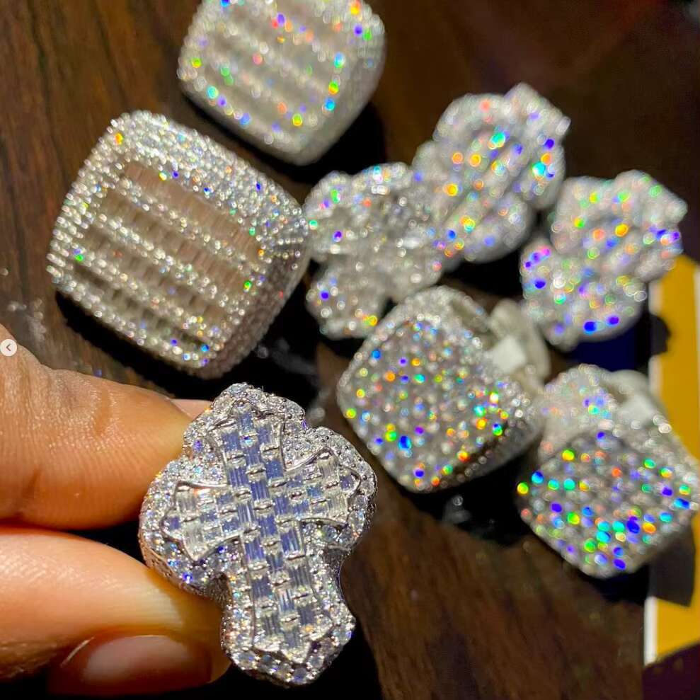 Luxury Jewelry Full Diamond Moissanite Rings 925 Sterling Silver D VVS Hip Hop Ring Pass Diamond Tester Moissanite Diamond Ring
