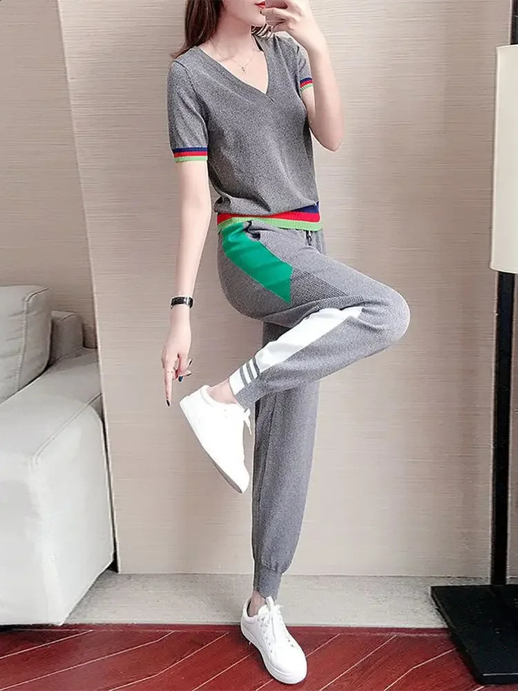 Sports Suit for Women Summer Fashion Korean-style Age-reducing Loose Casual Short-sleeved Two-piece Gym Clothing Suits 250411