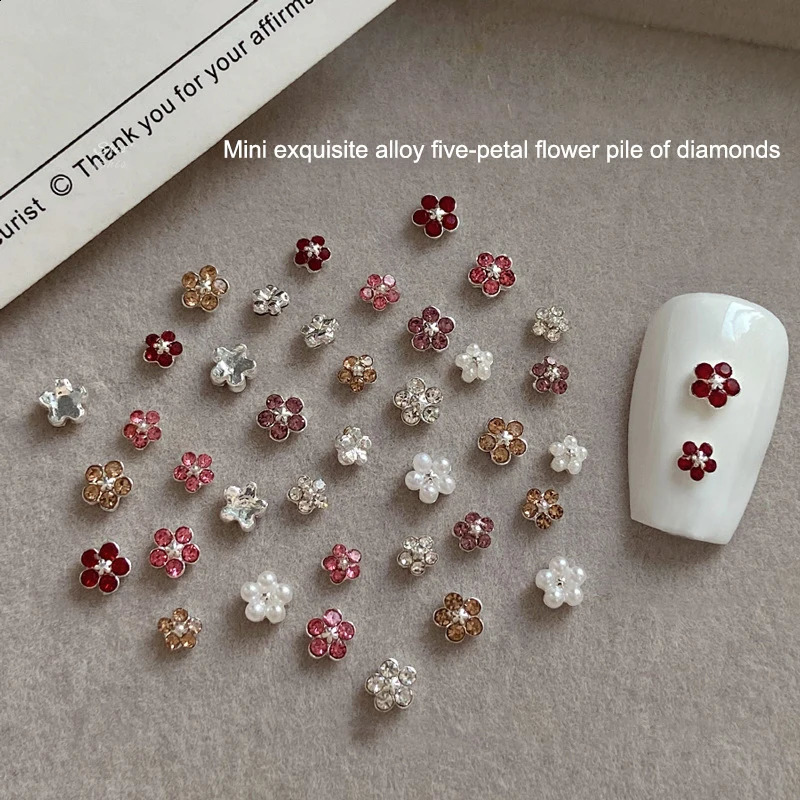5 pieces of mini crystal five petal nail charm jewelry accessories sparkling nail decoration rhinestone supplies materials 250407