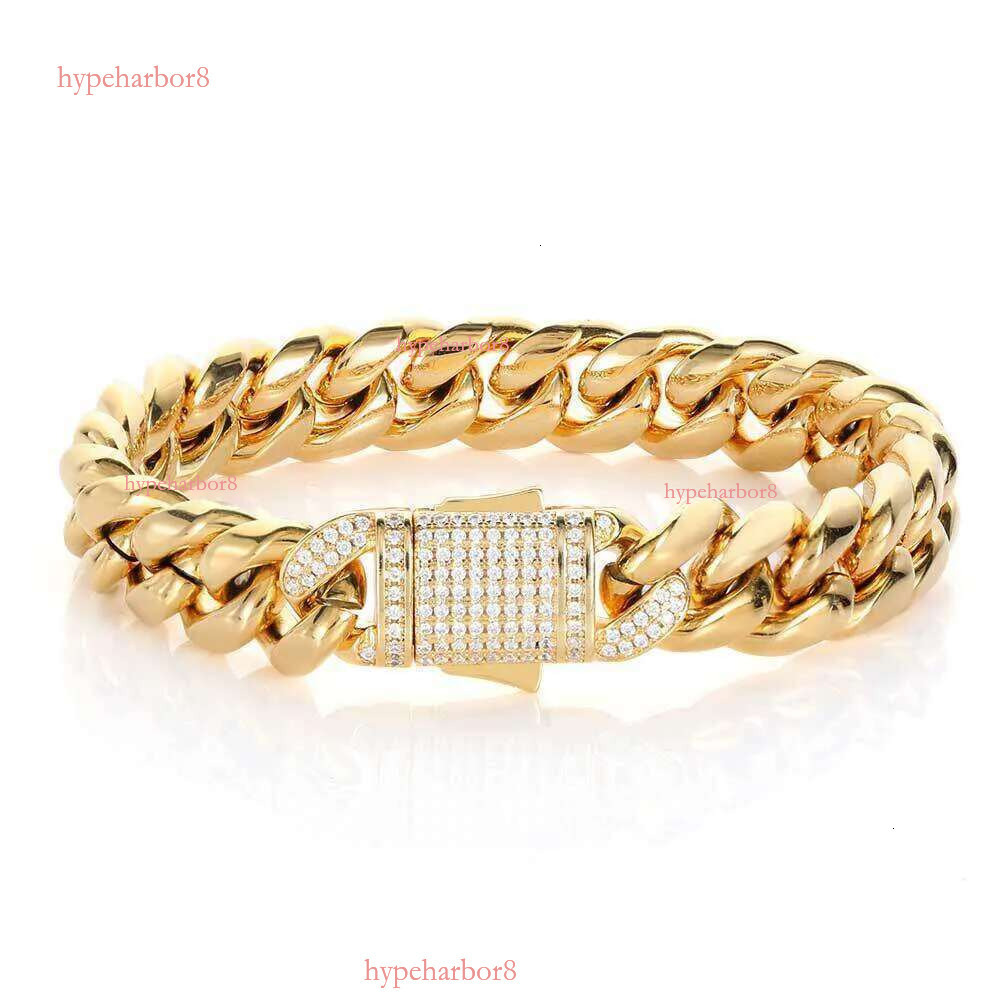 jewelry gold designer hip hop stainless steel men's bracelet moissanite spring clasp discoloration no allergies