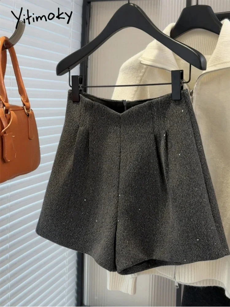 Casual Shorts for Women Fashion Vintage Streetwear Shorts Solid Slim Zipper Sequins High Waist 2025 Spring Summer Shorts 250411