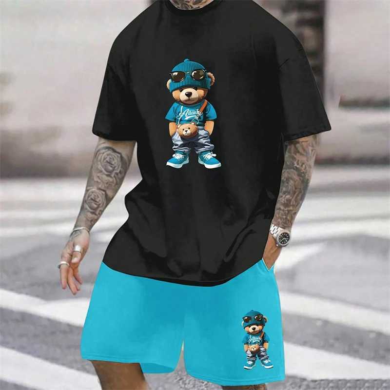 2024 New Summer Fresh Breathable Leisure Travel Set Fashion Trend Street Style Mens Wear Oversized Mens Loose TopXJ250412