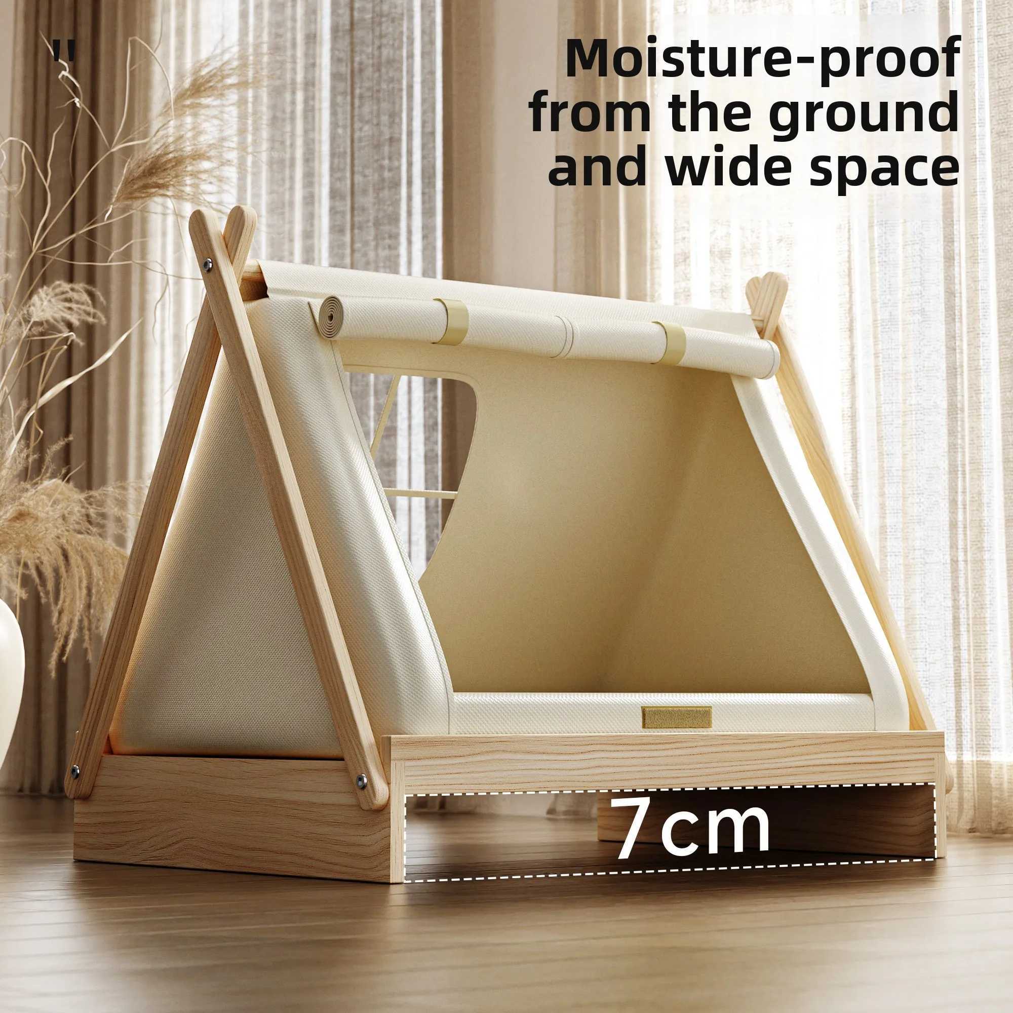 Solid wood dog bed in underground pet tent dog house closed safe warm for puppies in winter X250412