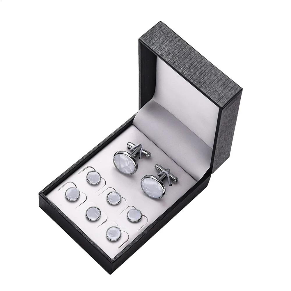 Mens Cufflinks High Quality Set Evening Dress Stud Shirt Cufflinks Set with Button 8-Piece Set with Box Stud 250409