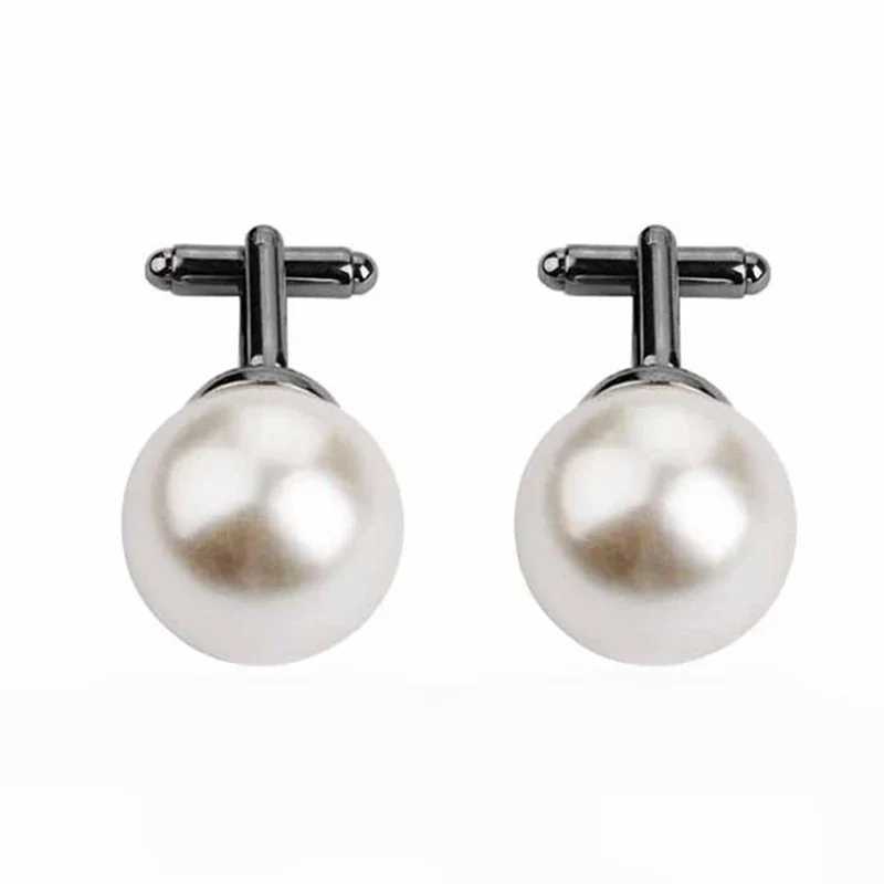 Beaded mens cufflinks round white imitation pearl cufflinks womens set comfortable business cufflinks wedding party cufflinks giftsT250412