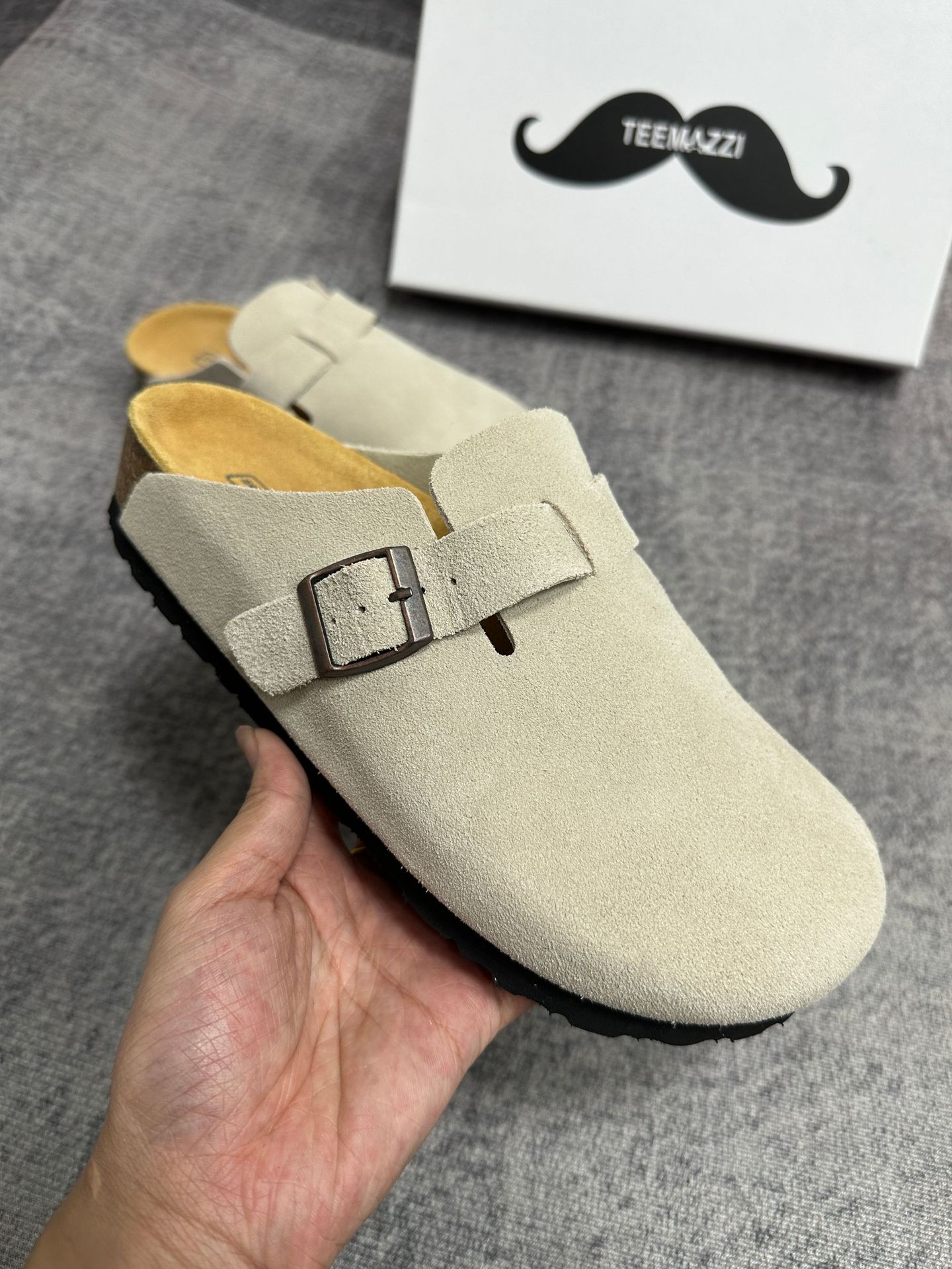 TEEMAZZI mens and womens bocken shoes genuine leather outdoor fashionable and versatile cork bottom casual shoes