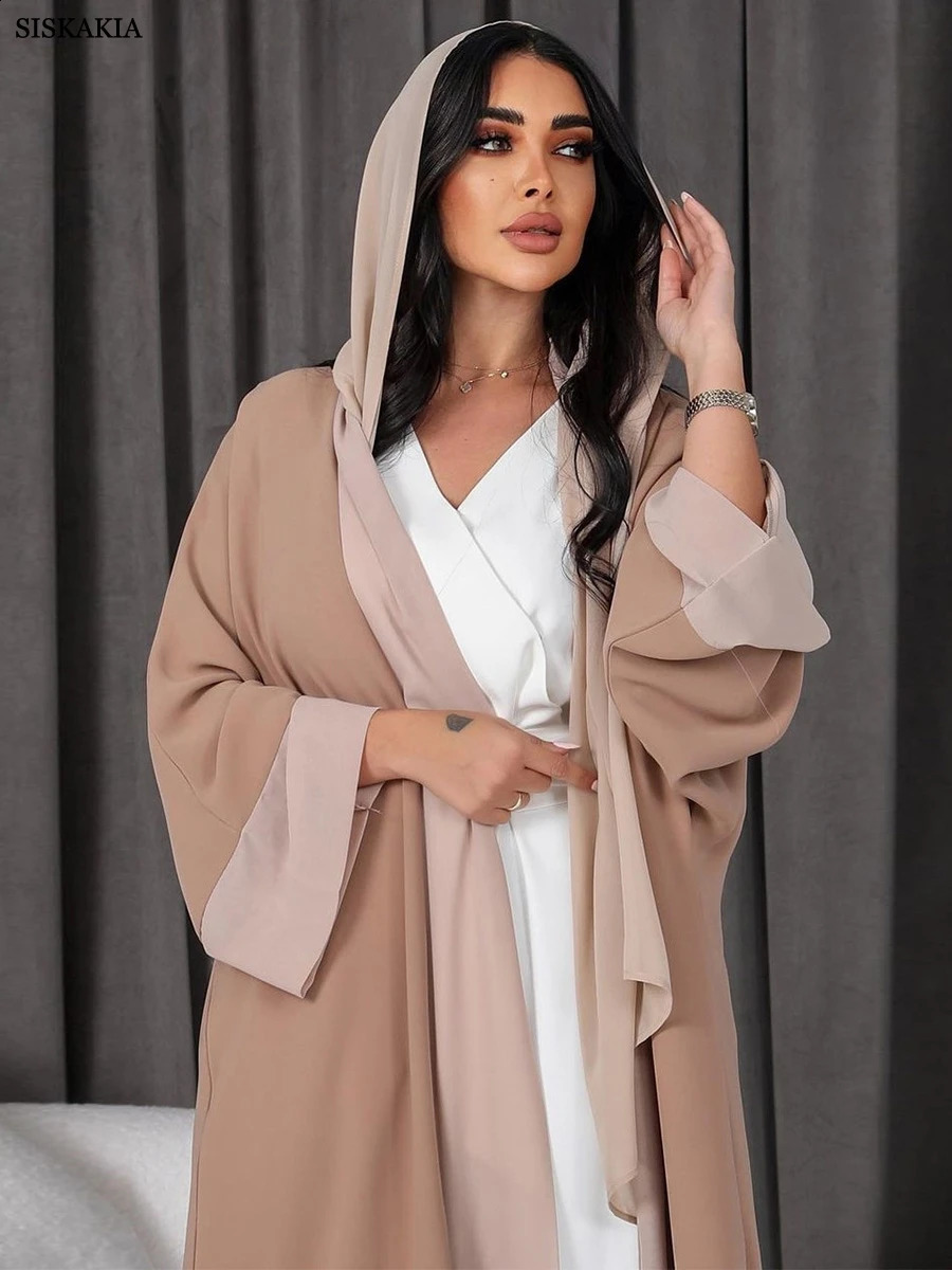 Front Open Abaya for Women Introduction Fashion Solid Patch Work Arab Dubai Moroccan Kimono Eid al Fitr Islamic Outsider Robe 250411