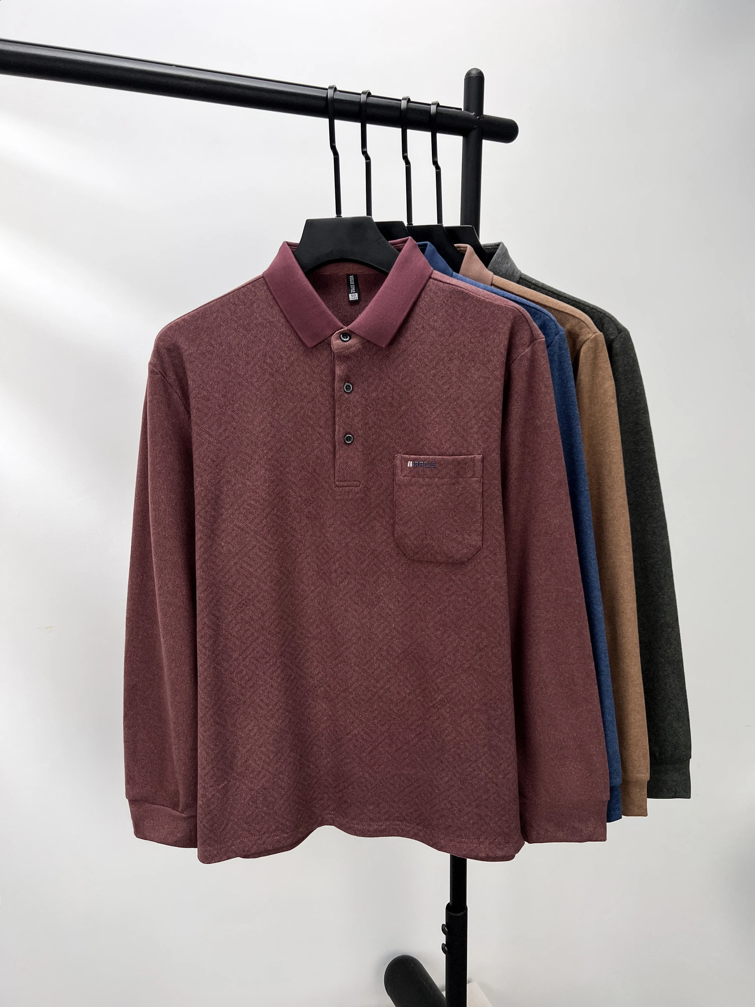 long sleeved mens polo shirt with automatic pocket embroidery high-end customized comfortable and soft casual golf T-shirt 250411