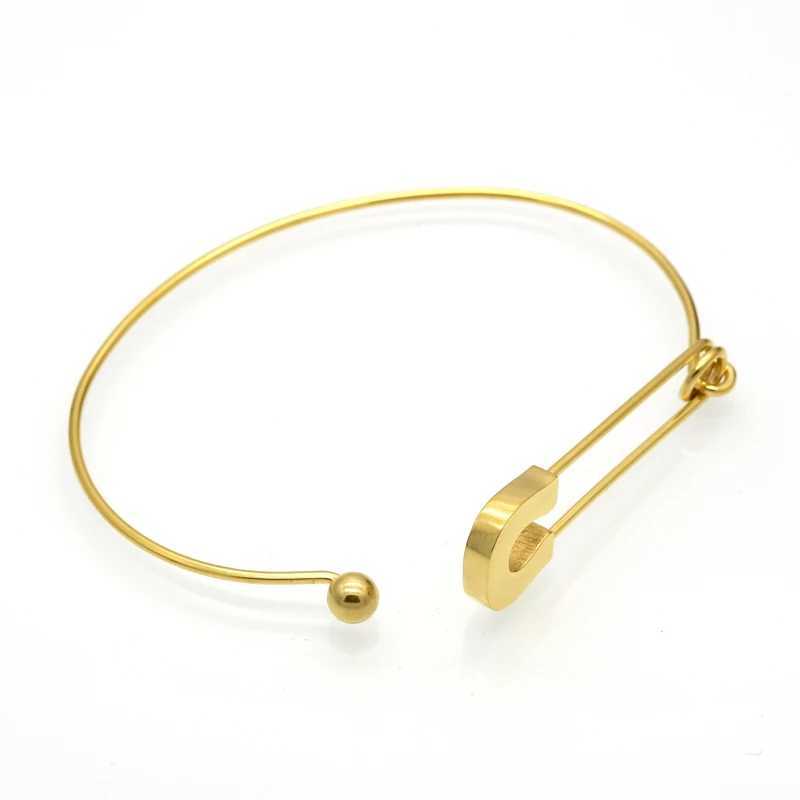 Personality Vintage Simple Stainless Steel Metal Plain Nautical Pin Wire Bangle Thin Gold Color Bracelet For Birthday GiftC250411