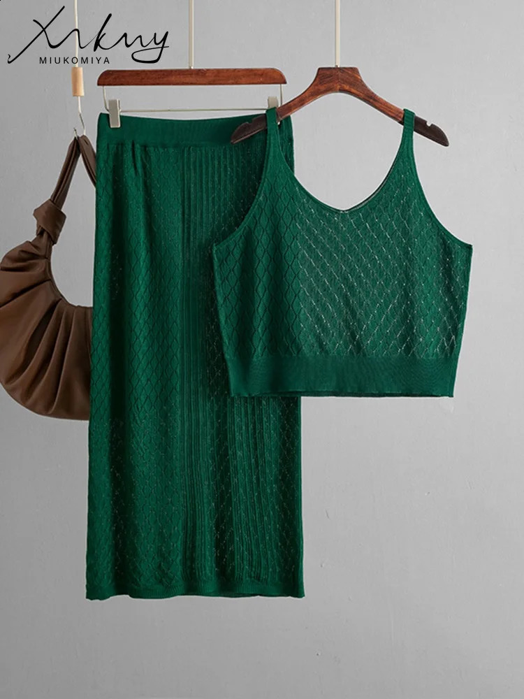 Summer Skirts And Tops Two Pieces Woman 2 Piece Sets Outfit Sexy Hollow Out Suit Crop Camis Beach Outfits Women Skirts Sets 250411