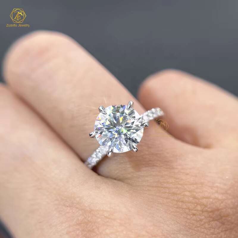 Zuanfo Jewelry Six Claws 2CT VVS Round Brilliant Cut Moissanite Ring 14K White Gold Jewelry Wholesale